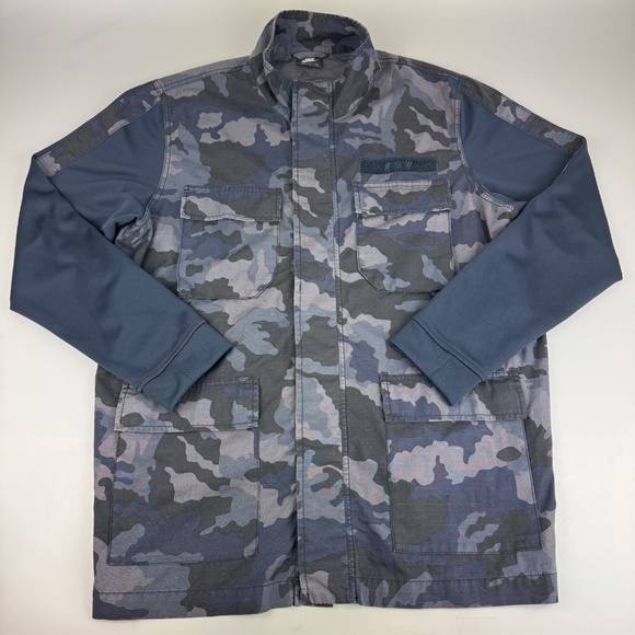 Nike NSW Sportswear Mens Size XL Blue Camo Snap Military Style Jacket - Picture 2 of 12